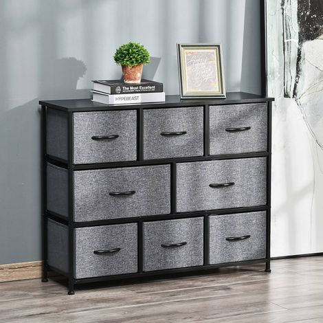 Commode moderne 8 tiroirs tissu structure métal chambre salon (1/5)