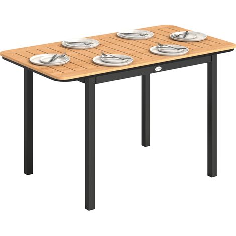 Mesa de jardín rectangular para 6 personas, 127 x 70 cm – Madera compuesta, estructura metálica, tablero de listones – Marrón