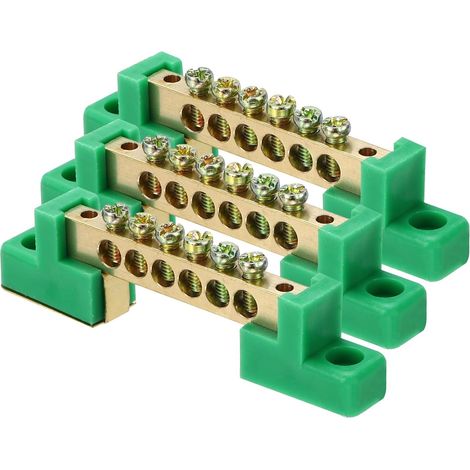 3 Pcs Barre De Terre Bornes, 6 Positions Barre De Borne À Vis En Laiton, 6x12mm Borne De Terre Pour Équipement Électrique, Boîte De Distribution, Vert (1/5)