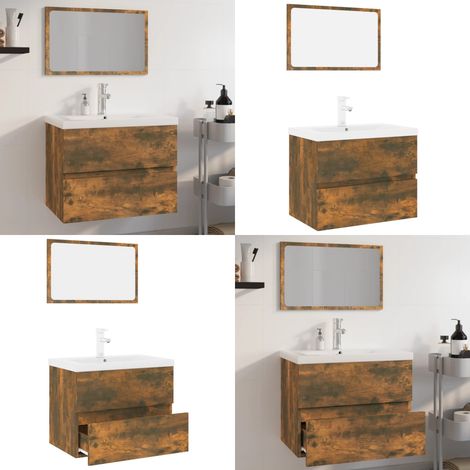 Meubles de salle de bain Chêne fumé Bois d'ingénierie - Armoire de lavabo - Miroir de maquillage (1/5)