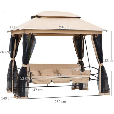 Outsunny Hollywoodschaukel Gartenschaukel Schaukel mit Seitenwänden 3-Sitzer Beige 256 x 172 x 248 cm