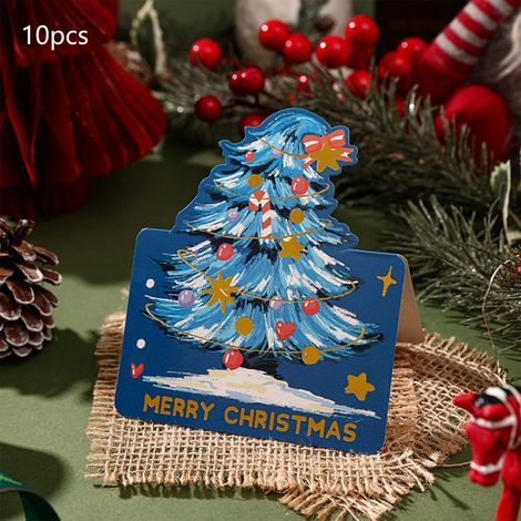 Cartes De Voeux De Noël - Arbre De Noël À Dorure - Papier Kraft Vintage Avec Fleurs Séchées - 10 Pièces - 13,6 X 9,8 Cm (1/5)
