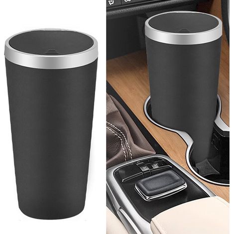 Poubelle de voiture durable, lavable et étanche, mini-poubelle avec porte-gobelet et couvercle pour voiture (1/5)