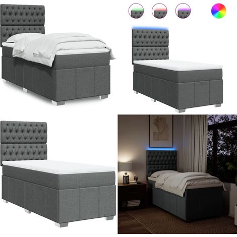 vidaXL Sommier à lattes de lit avec matelas Gris foncé 80x200 cm Tissu (1/5)
