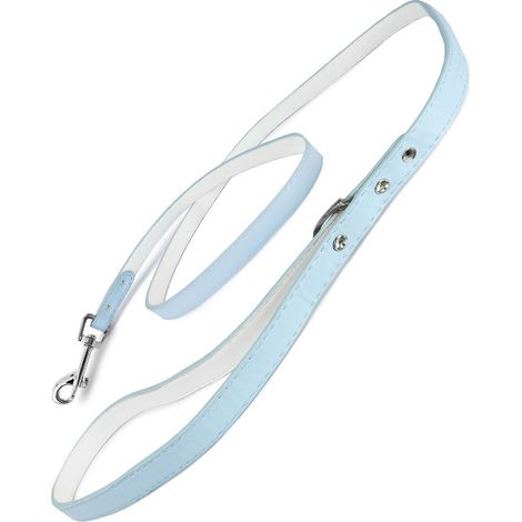 Azzurro - Guinzaglio in similpelle con fibbia in metallo Paris con strass per cani