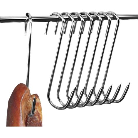 30 crochets en S inox 15cm, crochets de boucher suspendus multifonctions pour viande, fumoir, cuisine, BBQ. (1/5)