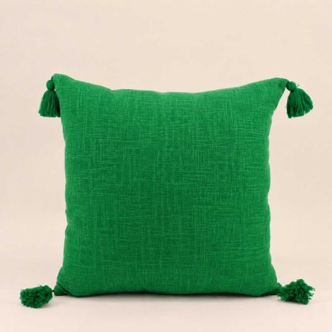 Coussin déperlant tissé avec pompons 45x45cm (1/5)