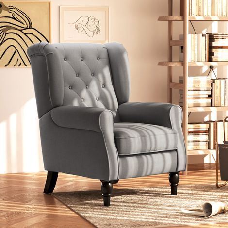 Sillón orejero de poliéster gris oscuro 74x86x102 cm OKMYHOME (1/5)