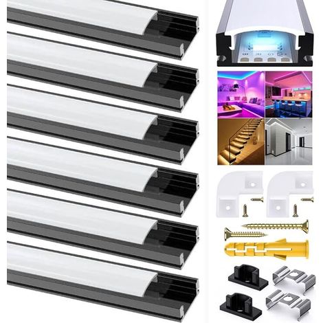 Profilé Aluminium pour Bandes Led, Canal avec Couvercle Blanc Crème, Diffuseur et Embouts, Clips de Montage en Métal (1/5)