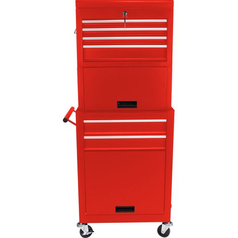 Carrello portautensili in acciaio rosso a 6 cassetti con serratura e 4 ruote (1/5)
