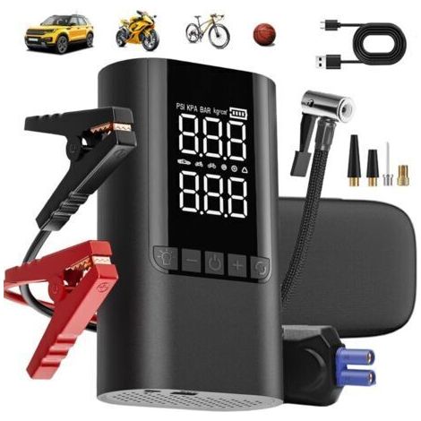Booster Batterie Voiture 6000A 10000mAh-Démarreur de Batterie 12V Essence & Diesel–Compresseur d'Air 150PSI avec Affichage Intelligent–Chargeur USB Rapide–Éclairage LED & Mode SOS–Portable