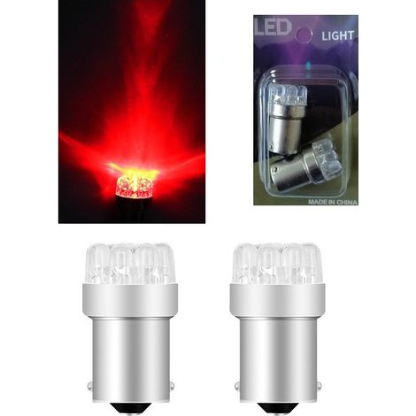 2er-Set LED-Lampen, 9 LEDs, 1156 (BA15S), 12V – für Blinker, Bremslicht, Positionslicht, rot, im Blister