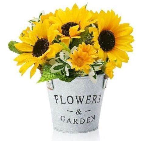 Plante Artificielle Décoration, Tournesol Plante Decorative Interieur Extérieure, Fleurs Artificielles avec Pot en Métal, Mini Faux Plantes pour Decor Maison Mariage Bureau Table Jardin Party (1/4)