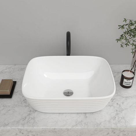 Modern White Square Countertop Bathroom Sink (1/5)