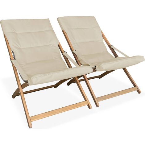 sweeek - 2er Set Liegestühle aus Holz, klappbar, gepolsterte Sitzfläche