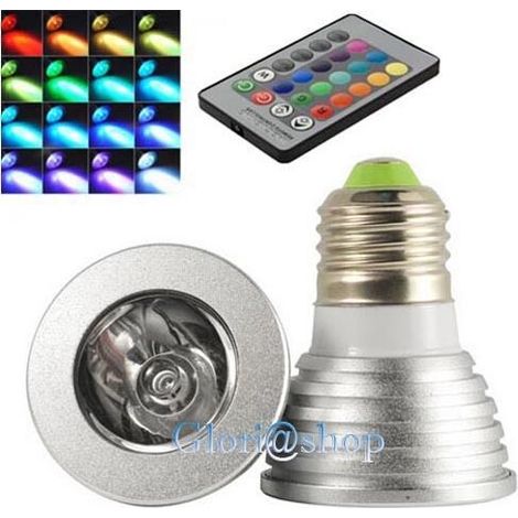 Lampadina 1 Led Rgb E27 Faretto 3w Luce Multicolori Effetti Strobo Telecomando