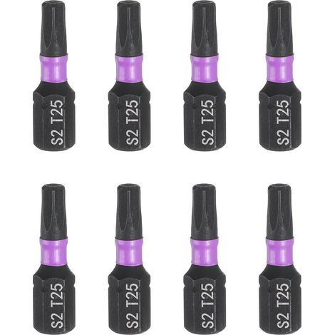 8pcs T25 Embout de Tournevis Torx 1/4" Tige Hexagonale 25mm/1" Longueur Magnétique Étoile 6 Pans Acier S2 Forets de Tournevis et de Perceuse Électrique (1/5)