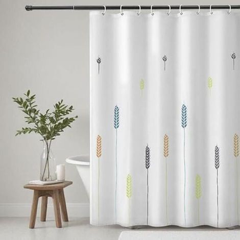 Rideau de Douche Tissu Polyester Lavable en Machine Rideau Salle de Bain Baignoire avec 12 Crochets Imperméable 180 x 180 cm Blanc (1/4)