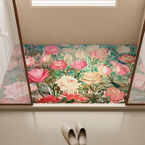 Grand tapis de bain en luffa PVC antidérapant à séchage rapide Rose 80 x 120 cm (1/5)