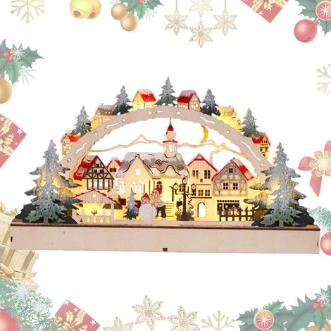 Guirlande lumineuse LED en bois, sur le thème de Noël, pour les fêtes, les mariages, les fenêtres, les arbres et les décorations saisonnières.-AquaForge (1/5)