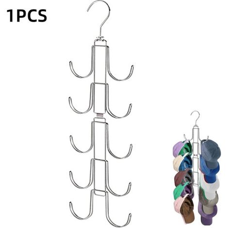 Appendiabiti da parete pieghevole per cappelli e borse, con ganci multipli, colore argento, dimensioni da aperto 14,5x48 cm, dimensioni da chiuso 24,5 cm. (1/4)