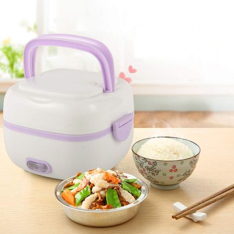 Lunch Box électrique, Mini Lunch Box électrique portable 3-en-1, cuiseur à vapeur, cuiseur à riz, réchauffeur, 200 W pour l'école, le bureau, les voyages (1/5)