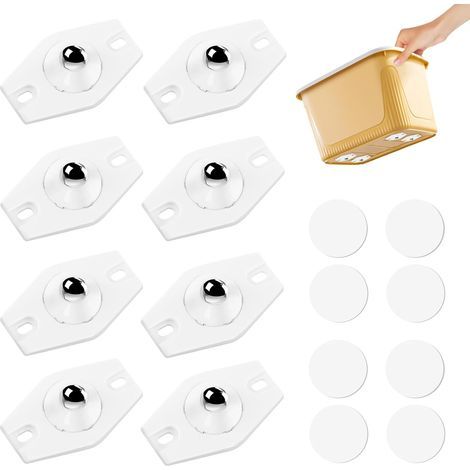 Flintronic Set di 8 rotelle per piccoli mobili, rotelle girevoli autoadesive, capacità di carico 200 kg, mini ruote girevoli a 360 gradi per mobili, contenitori, piccoli mobili e pattumiere. (1/5)
