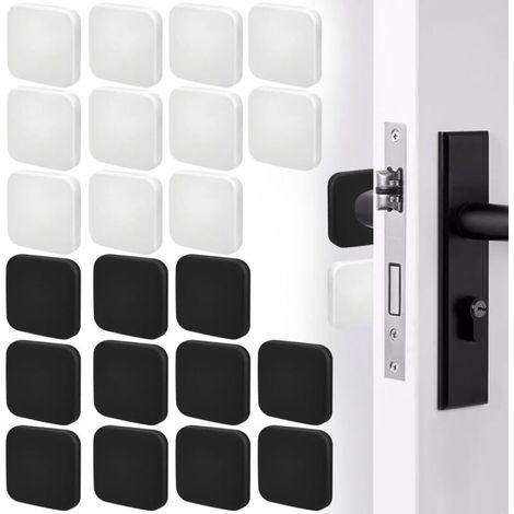 CSPARKV Lot de 22 Butée de Poignée de Porte Murale, Butée de porte 40 x 10 mm Noir et Blanc Butoir de Porte en Silicone Butées de Porte Autocollantes Coussin de Protection Carrée Protections Murales