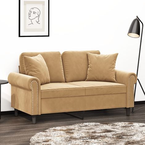 Sofá de 2 plazas con cojines terciopelo marrón 120 cm vidaXL
