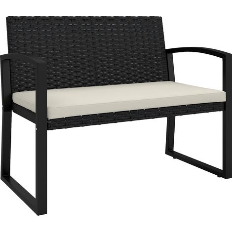 Polyrattan Gartenbank 2-Sitzer Rattan Sitzbank 103x58x78 cm mit Kissen ergonomische Rückenlehne verzinkter Stahl