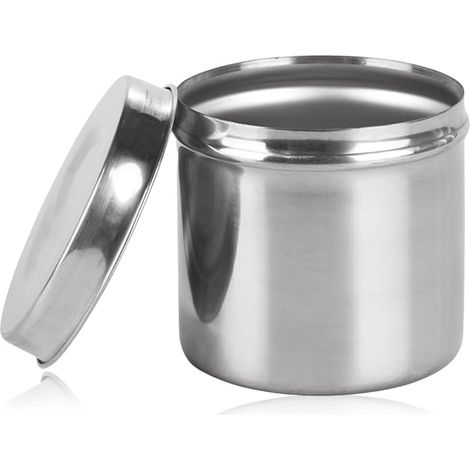 Recipiente de acero inoxidable para bolas de algodón, recipiente con tapa, contenedor para apósitos, gasas y bolas. (1/5)
