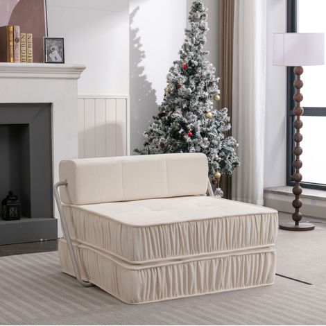 Sofá cama plegable (186x93x44.5 cm), convertible, modular, de espuma y muelles, blanco (1/5)