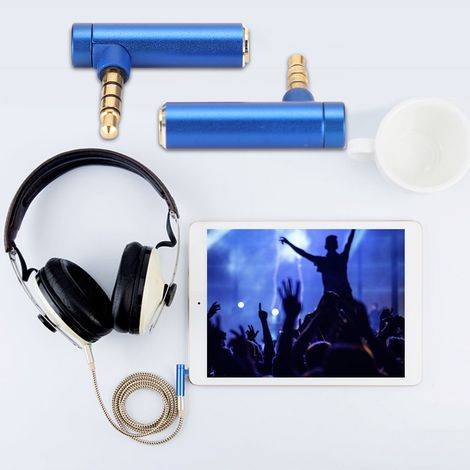 2PCS Adaptateur Audio 3.5mm Mâle vers Femelle Angle Droit pour Casque Stéréo Bleu (1/5)