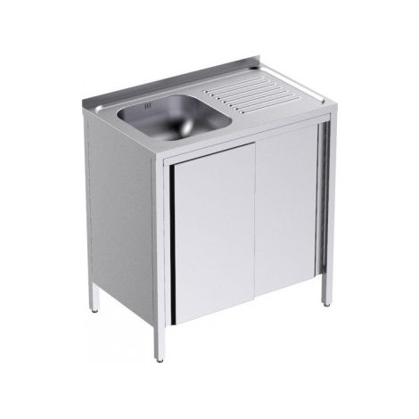 Plonge Inox Bâti avec Portes et Egouttoir à Droite Profondeur 500 - Distform
