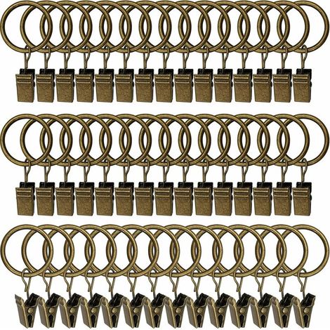 45 anelli per tende con clip - Bronzo antico, robusti ganci per tende, ganci per montaggio su asta di tensione, ganci decorativi per tende e telai per finestre con foro in metallo ID.
