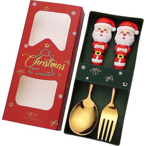 Cuillère De Noël - Fourchette De Noël - En Acier Inoxydable 410 - Pour Dessert Ou Décoration De Table - Lot De 2 Pièces (1/5)