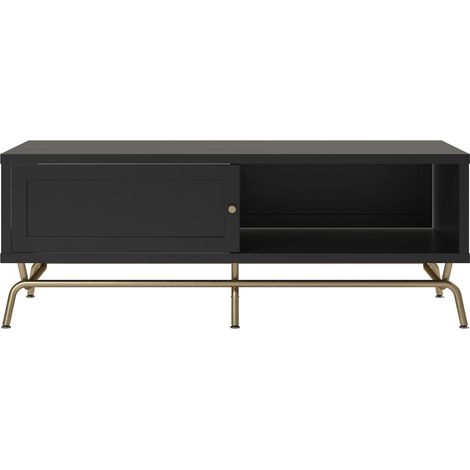 Table basse avec porte coulissante en mélaminé noir (1/5)