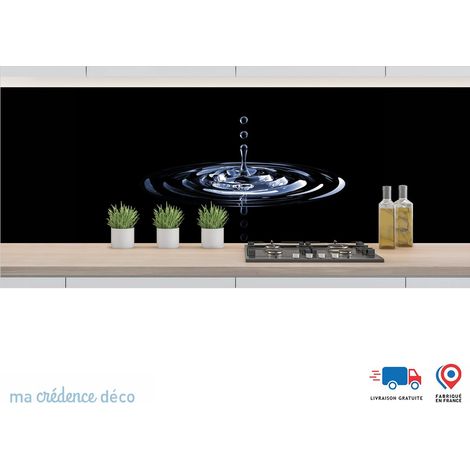 Crédence : Goutte d'eau sur fond noir - Alu composite - 60 - 120 (1/3)