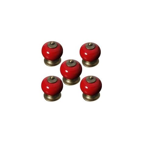 Lot de 5 boutons ronds en céramique pour portes de placard, tiroir, placard, armoire, style rustique (1/4)