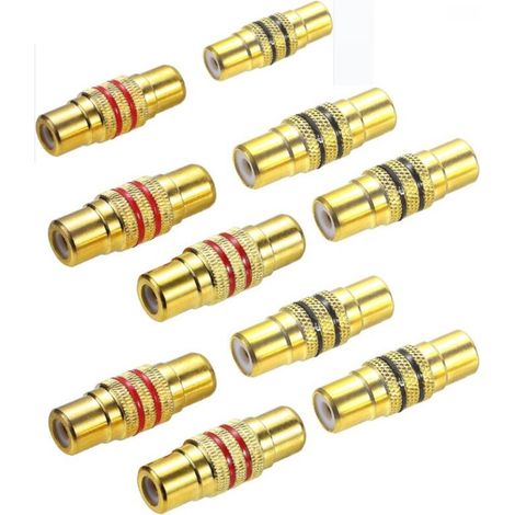 10 adaptateurs RCA femellefemelle plaqués or, coupleurs pour audio et vidéo (1/5)