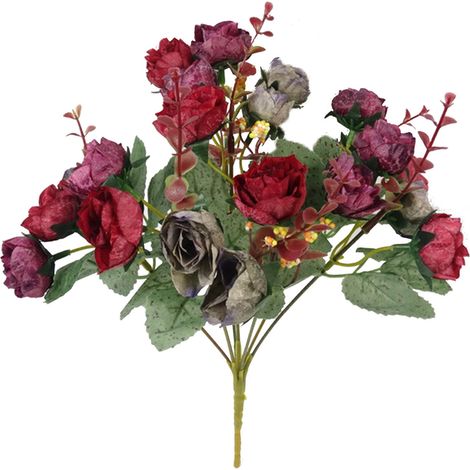 Bouquet De Roses Artificielles - 7 Branches - 21 Fleurs En Soie - Décoration Intérieure Pour Salon Chambre Bureau - 28 cm Hauteur (1/5)