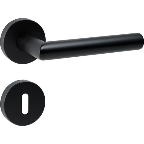 Poignée de porte de chambre Noir mat Norme DIN (BB à serrure) (1/4)