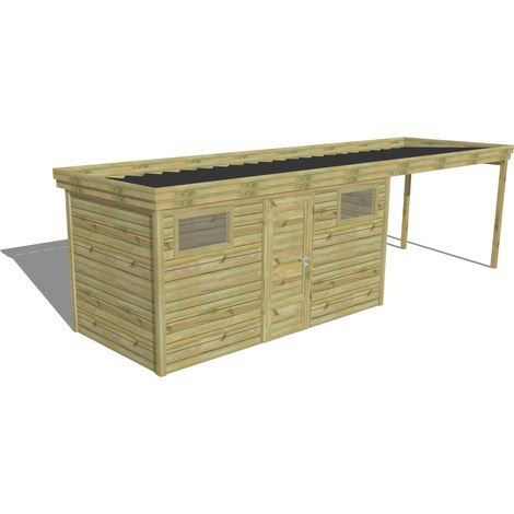 ABRI DE JARDIN bois Pin autoclave 27mm - 7,84x2,14m / 16,8m2 - Bac acier - Abri Français (1/5)