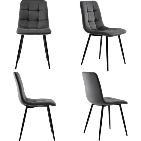 Juego de comedor redondo de 5 piezas 80 cm con 4 sillas de terciopelo gris (1/5)