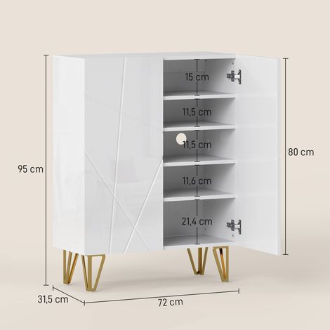 Meuble à chaussures à 2 portes, étagère à chaussures, rangement pour chaussures avec 3 étagères réglables, 72 x 31,5 x 95 cm, blanc (1/5)
