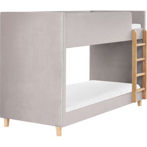 Single Size Bunk Bed Light Grey Velvet Upholstered Poplar Wood Ladder 3ft High Sleeper Children Kids Bedroom CHOCQUES (1/5)