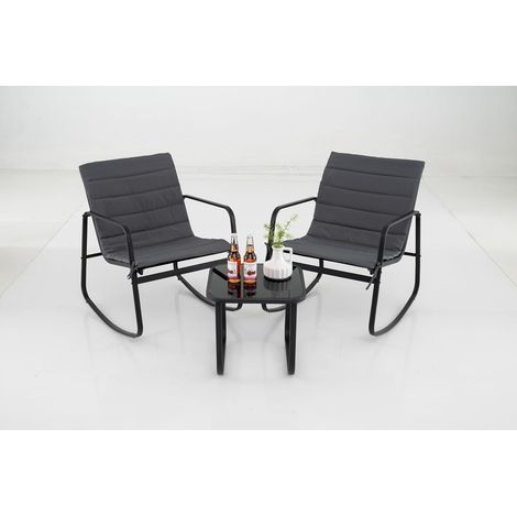 COSTWAY Set da Bistrot da Esterno a 3 Pezzi con Dondolo, Sedie a Dondolo da Veranda con Tavolo in Vetro Temperato, Struttura in Metallo e Cuscini Morbidi, per Giardino, Piscina, Cortile (Modello 2) (1/5)