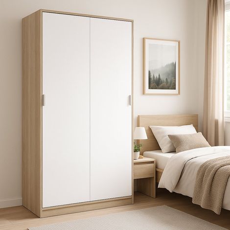 Guardaroba 2 Ante - 3 Ripiani Appendiabiti, Marrone Rovere, -, 120x200h cm Cumana