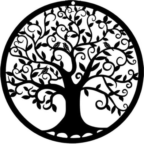 Lebensbaum-Wanddekoration aus Metall, Silhouette-Kunst, für drinnen und draußen, als Geschenk, für Garten und Zuhause (Schwarz, 28x28cm)