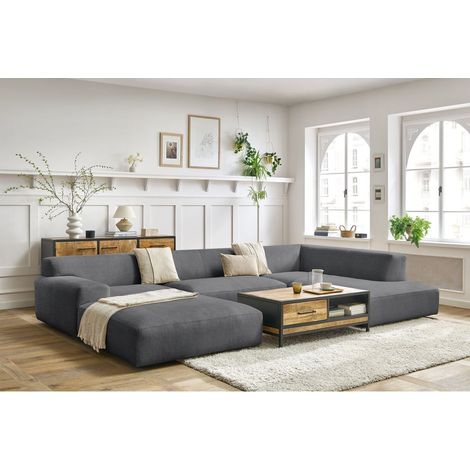 Bobochic – Canapé panoramique fixe compact 359 cm – 6 places – Revêtement velours 100% polyester – Design moderne et épuré – Charge max 500 kg (1/5)